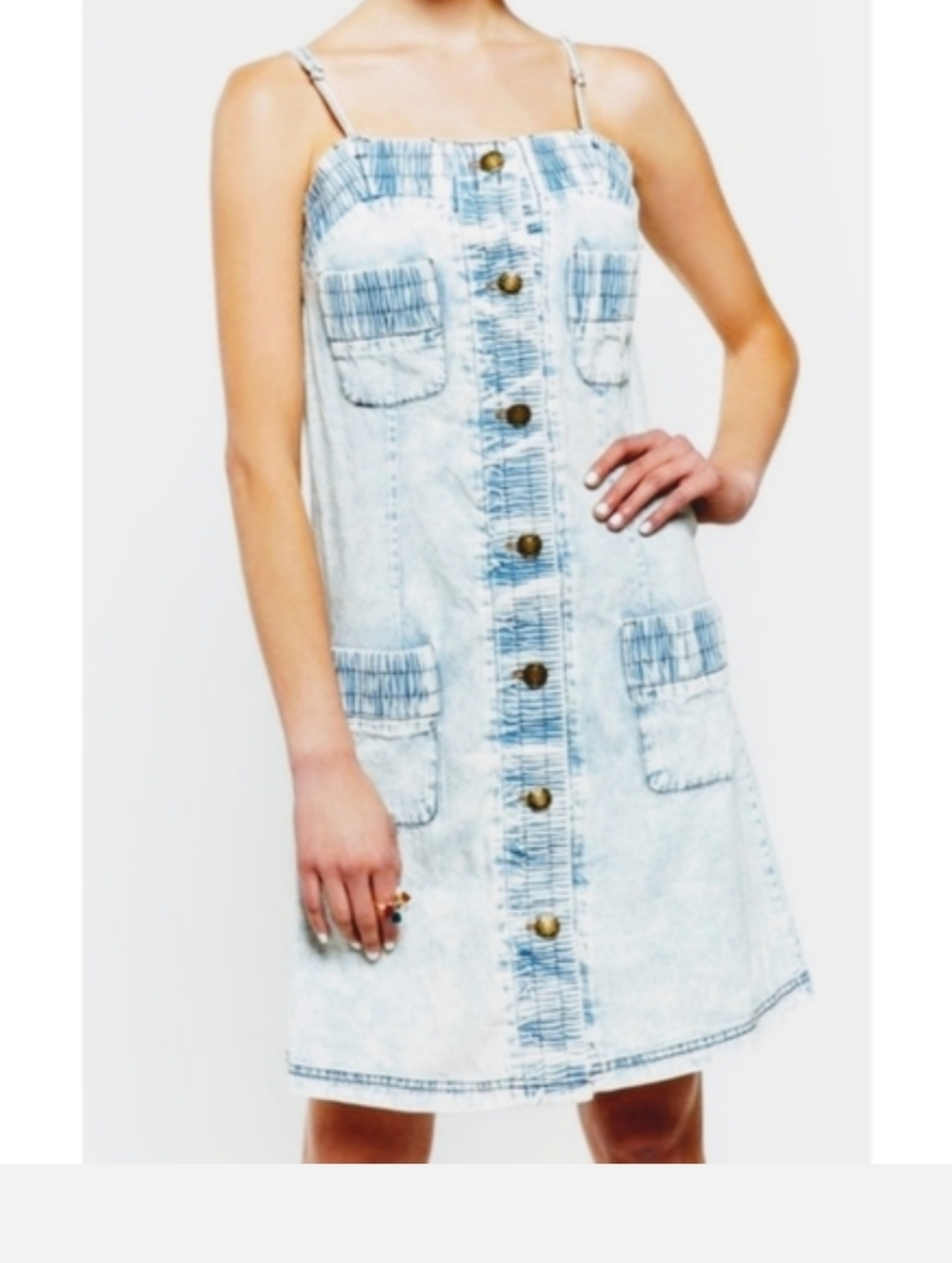 POL Light Blue Acid-Wash Denim Mini Dress